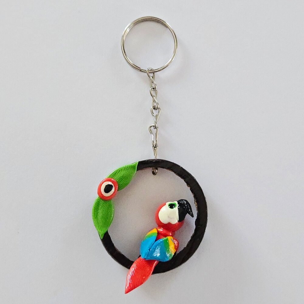 Manaus Brazil Wood Parrot Keychain Travel Souvenir Collectible Wooden Bag Charm